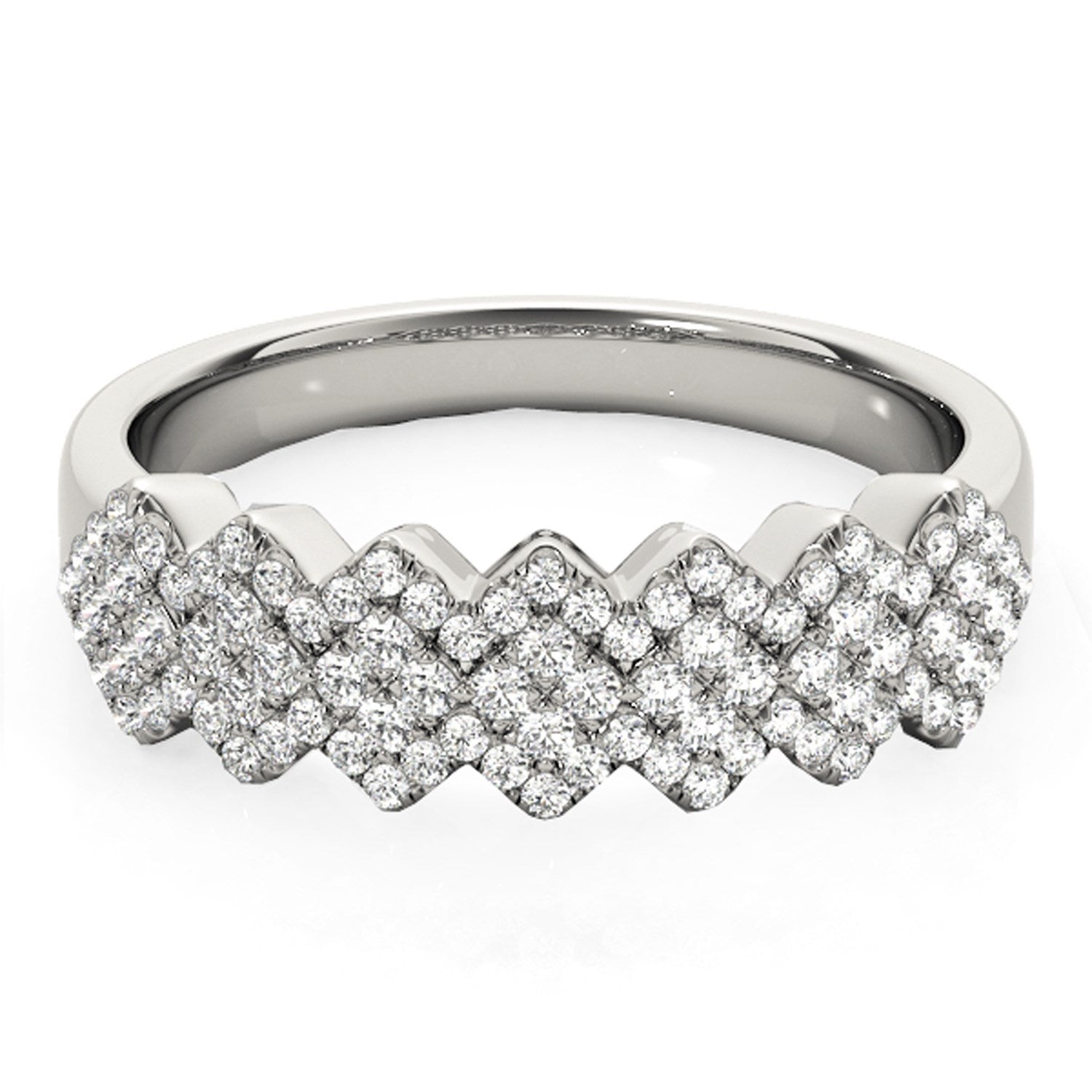 Diamond Studded Wide Multi-Diagonal Pattern Ring in 14k White Gold (5/8 cttw) - Peelerie